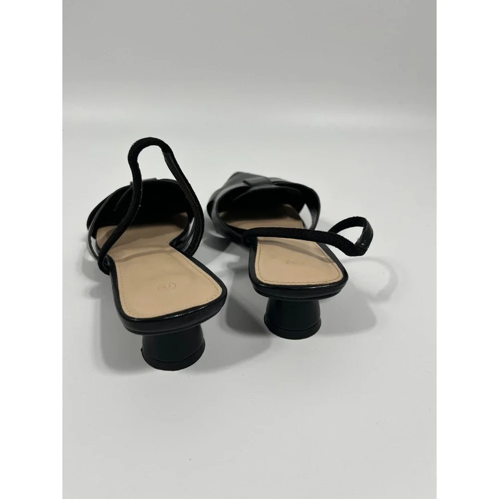 Womens Faux Leather Kitten Heels 7.5 Black Pointed Toe Chic Minimalist Old Money